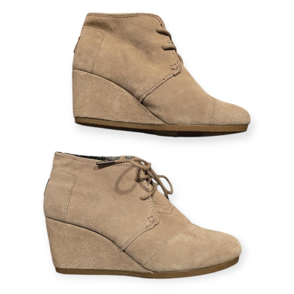Toms Tan Leather Suede Wedge Booties Size 7